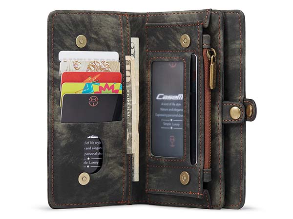 CaseMe 2-in-1 Synthetic Leather Wallet Case for iPhone 14 - Khaki/Grey