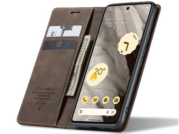 CaseMe Slim Synthetic Leather Wallet Case with Stand for Google Pixel 7a - Chocolate