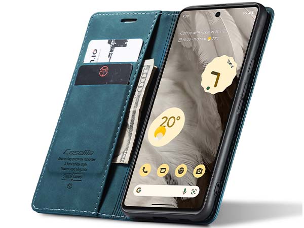 CaseMe Slim Synthetic Leather Wallet Case with Stand for Google Pixel 7a - Teal