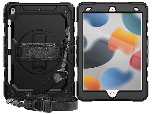 Rugged Impact Case with Strap for Apple iPad 9th Gen 10.2 - Classic Black
