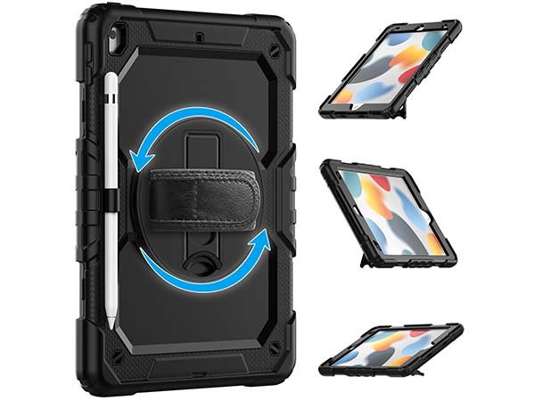 Rugged Impact Case with Strap for Apple iPad 7/8th Gen - Classic Black