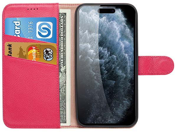 Premium Leather Wallet Case for Apple iPhone 15 - Pink