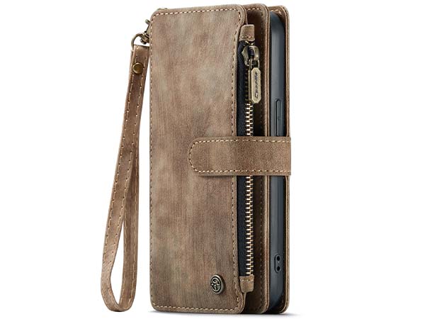 CaseMe Synthetic Leather Wallet Case with Zipper Pocket for iPhone 15 - Desert Taupe