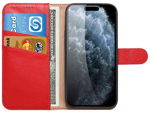Premium Leather Wallet Case for Apple iPhone 15 Plus - Red