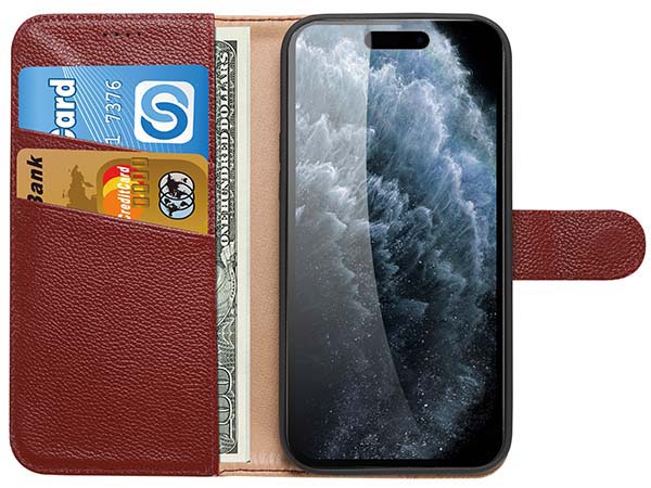 Premium Leather Wallet Case for Apple iPhone 15 Pro - Rosewood