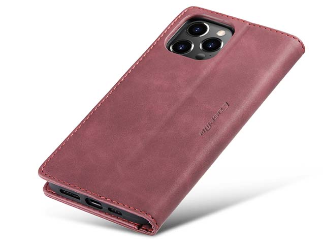 CaseMe Slim Synthetic Leather Wallet Case with Stand for iPhone 15 Pro - Burgundy
