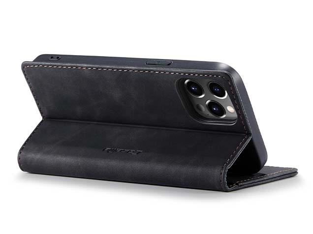 CaseMe Slim Synthetic Leather Wallet Case with Stand for iPhone 15 Pro - Charcoal