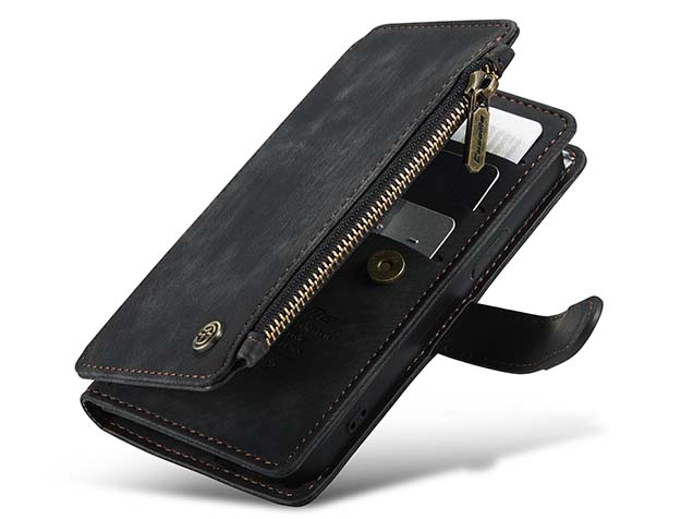 CaseMe Synthetic Leather Wallet Case with Zipper Pocket for iPhone 15 Pro - Charcoal