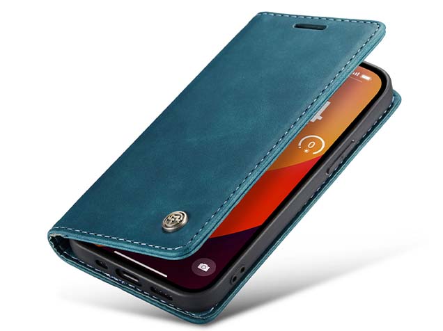 CaseMe Slim Synthetic Leather Wallet Case with Stand for iPhone 15 Pro Max - Teal Leather Wallet Case
