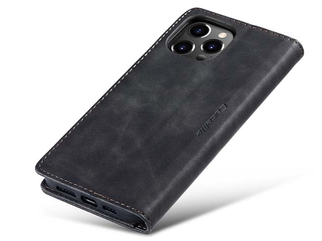 CaseMe Slim Synthetic Leather Wallet Case with Stand for iPhone 15 Pro Max - Charcoal