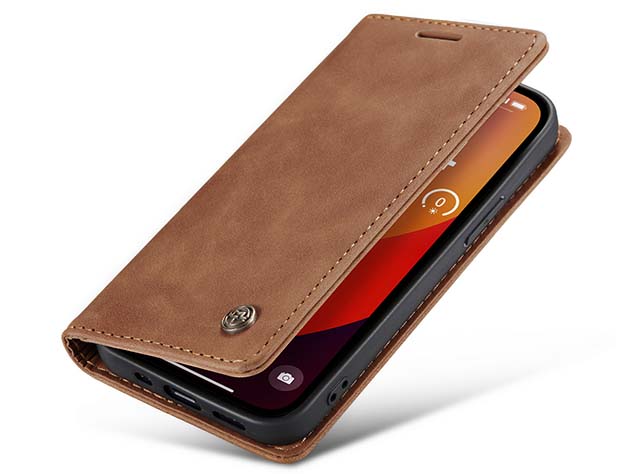 CaseMe Slim Synthetic Leather Wallet Case with Stand for iPhone 15 Pro Max - Tan Leather Wallet Case