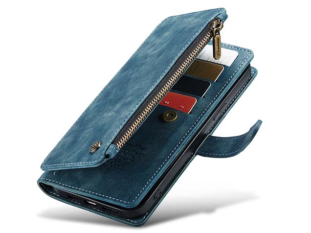 CaseMe Synthetic Leather Wallet Case with Zipper Pocket for iPhone 15 Pro Max - Teal
