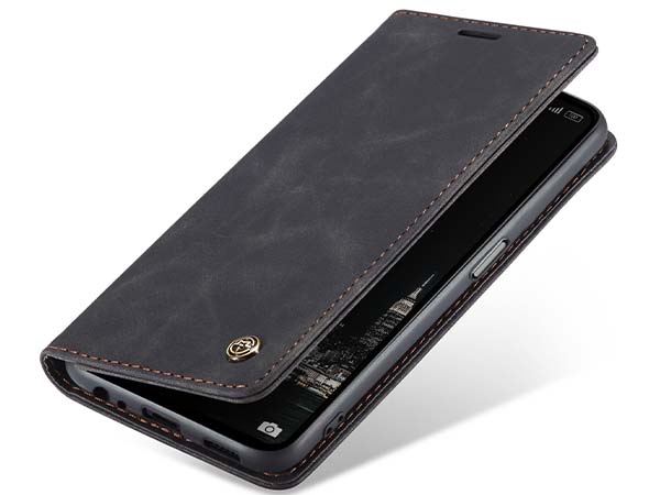 CaseMe Slim Synthetic Leather Wallet Case with Stand for OPPO A78 4G - Charcoal Leather Wallet Case