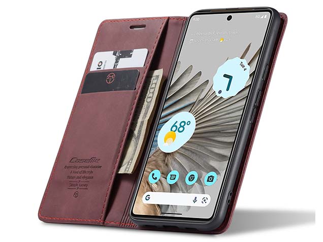 CaseMe Slim Synthetic Leather Wallet Case with Stand for Google Pixel 8 - Burgundy
