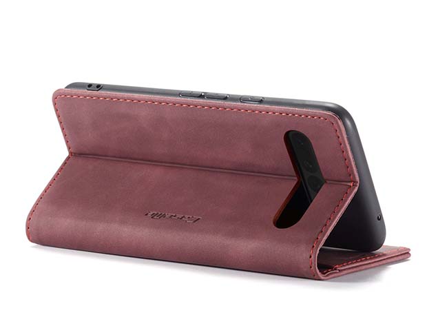 CaseMe Slim Synthetic Leather Wallet Case with Stand for Google Pixel 8 - Burgundy