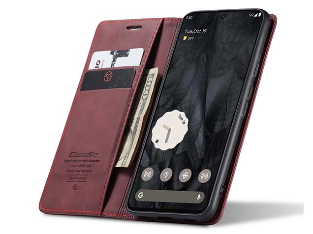 CaseMe Slim Synthetic Leather Wallet Case with Stand for Google Pixel 8 Pro - Burgundy