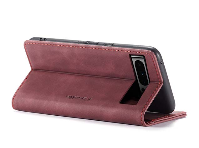 CaseMe Slim Synthetic Leather Wallet Case with Stand for Google Pixel 8 Pro - Burgundy
