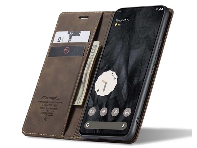 CaseMe Slim Synthetic Leather Wallet Case with Stand for Google Pixel 8 Pro - Chocolate