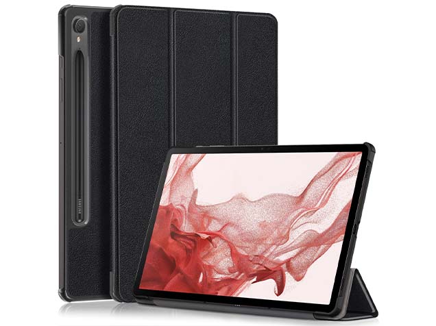 Slim Synthetic Leather Flip Case with Stand for Samsung Galaxy Tab S9 FE - Black Leather Flip Case