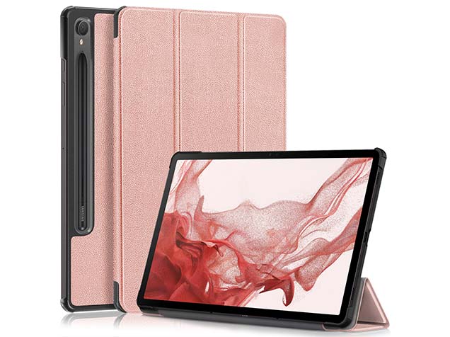 Slim Synthetic Leather Flip Case with Stand for Samsung Galaxy Tab S9 FE - Rose Gold Leather Flip Case