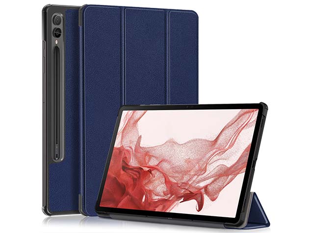 Slim Synthetic Leather Flip Case with Stand for Samsung Galaxy Tab S9 FE+ - Midnight Blue Leather Flip Case