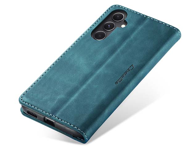 CaseMe Slim Synthetic Leather Wallet Case with Stand for Samsung Galaxy S23 FE - Teal Leather Wallet Case