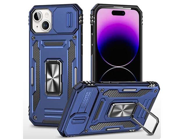 Military Case with Camera Cover for iPhone 15 Plus - Dark Blue Impact Case