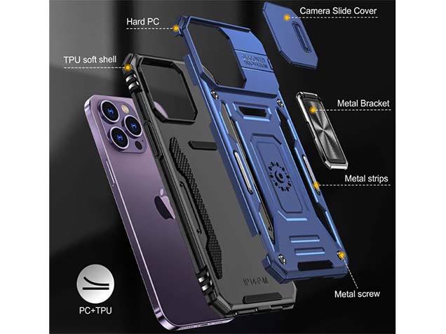 Military Case with Camera Cover for iPhone 15 Pro - Dark Blue