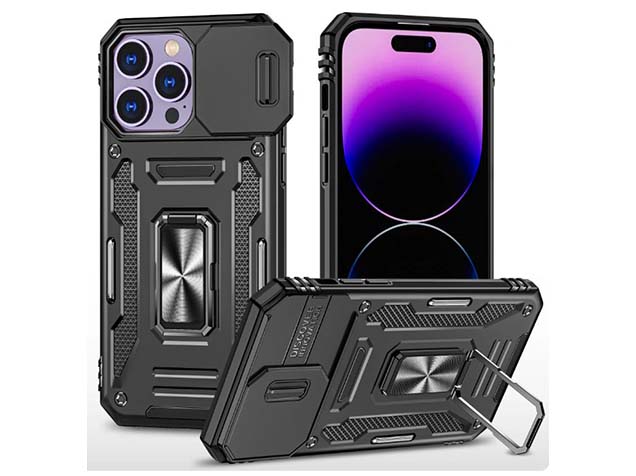 Military Case with Camera Cover for iPhone 15 Pro Max - Black Impact Case
