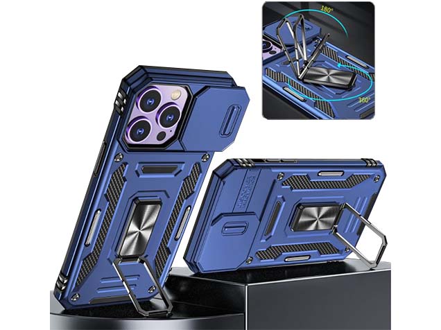 Military Case with Camera Cover for iPhone 15 Pro Max - Dark Blue
