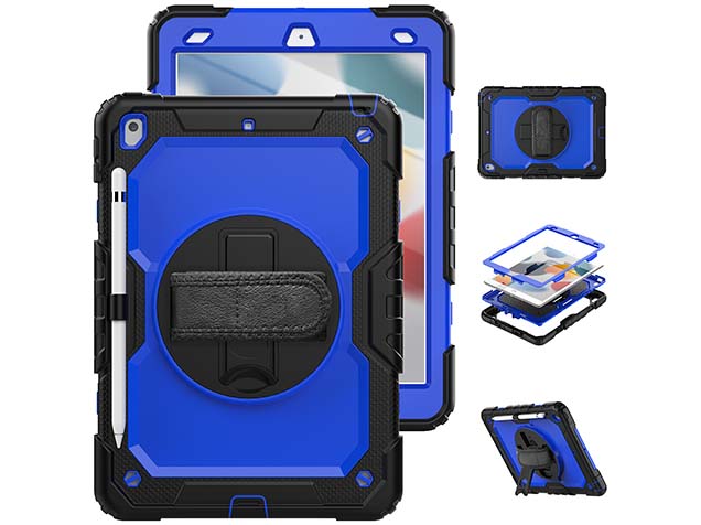 Rugged Impact Case with Strap for Apple iPad 7/8th Gen - Blue