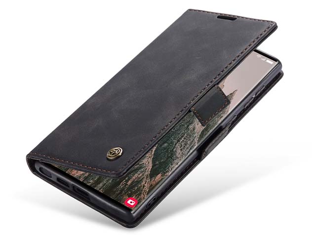 CaseMe Slim Synthetic Leather Wallet Case with Stand for Samsung Galaxy S24 Ultra - Charcoal Leather Wallet Case