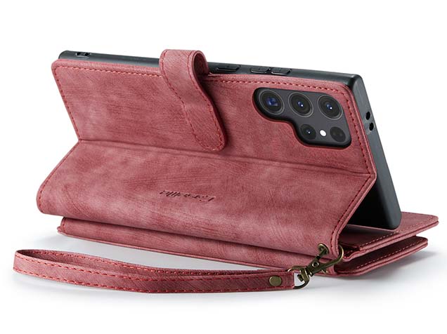 CaseMe Synthetic Leather Wallet Case with Zipper Pocket for Samsung Galaxy S24 Ultra - Blush Leather Wallet Case
