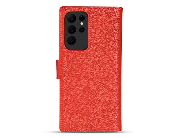 Premium Leather Wallet Case for Samsung Galaxy S24 Ultra - Red Leather Wallet Case