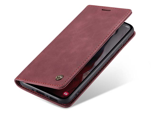 CaseMe Slim Synthetic Leather Wallet Case with Stand for Samsung Galaxy A35 - Burgundy Leather Wallet Case
