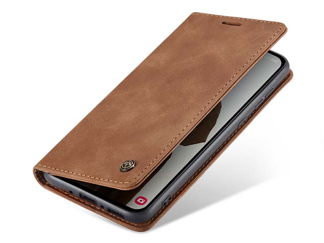 CaseMe Slim Synthetic Leather Wallet Case with Stand for Samsung Galaxy A35 - Tan Leather Wallet Case