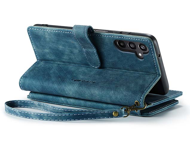 CaseMe Synthetic Leather Wallet Case with Zipper Pocket for Samsung Galaxy A15 - Teal Leather Wallet Case