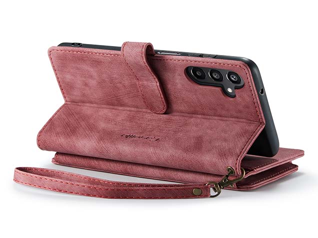 CaseMe Synthetic Leather Wallet Case with Zipper Pocket for Samsung Galaxy A15 - Blush Leather Wallet Case