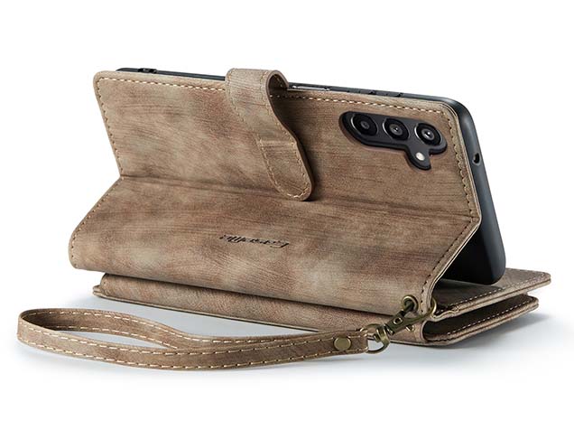 CaseMe Synthetic Leather Wallet Case with Zipper Pocket for Samsung Galaxy A15 - Desert Taupe Leather Wallet Case