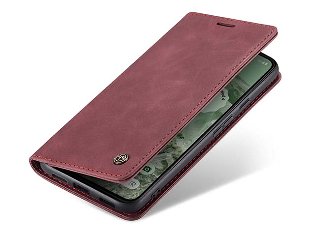 CaseMe Slim Synthetic Leather Wallet Case with Stand for Google Pixel 8a - Burgundy Leather Wallet Case