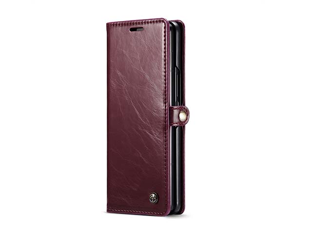 CaseMe Synthetic Leather Wallet Case with Stand for Galaxy Z Fold6 - Burgundy Leather Wallet Case