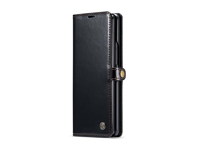 CaseMe Synthetic Leather Wallet Case with Stand for Galaxy Z Fold6 - Black Leather Wallet Case