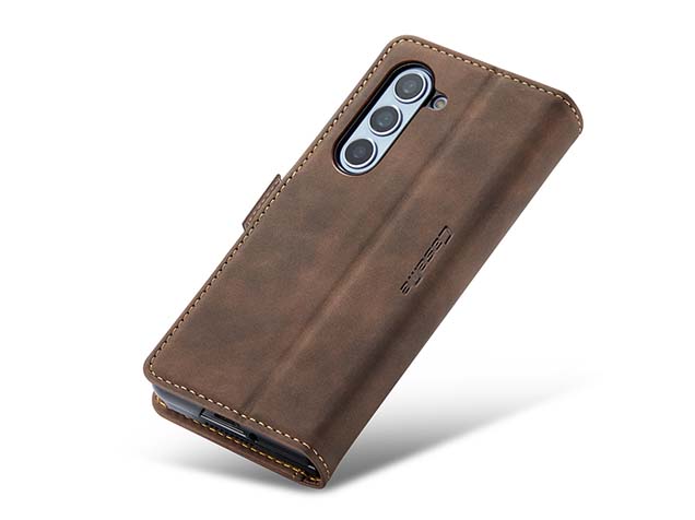 CaseMe Synthetic Leather Wallet Case with Stand for Galaxy Z Fold6 - Chocolate Leather Wallet Case