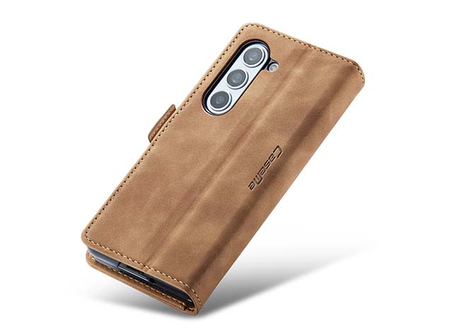 CaseMe Synthetic Leather Wallet Case with Stand for Galaxy Z Fold6 - Tan Leather Wallet Case