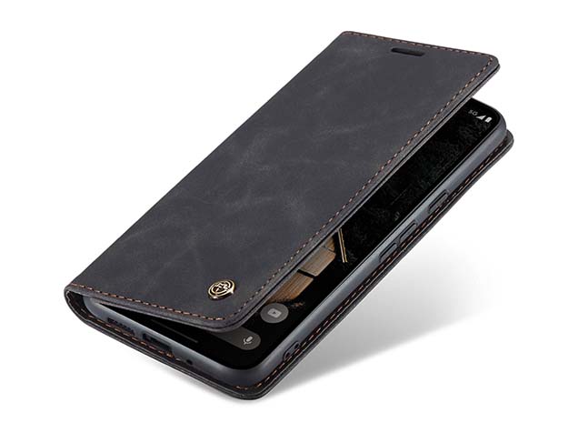 CaseMe Slim Synthetic Leather Wallet Case with Stand for Google Pixel 9 Pro - Charcoal Leather Wallet Case