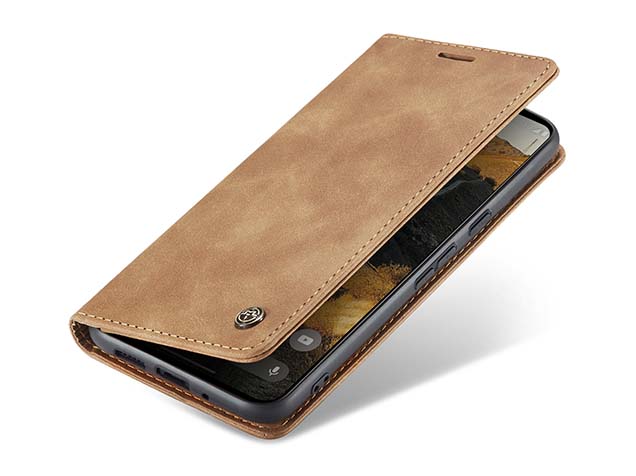 CaseMe Slim Synthetic Leather Wallet Case with Stand for Google Pixel 9 Pro - Tan Leather Wallet Case