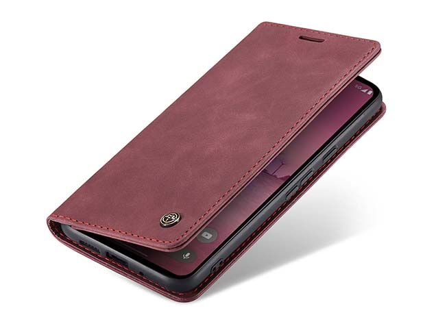 CaseMe Slim Synthetic Leather Wallet Case with Stand for Google Pixel 9 Pro XL - Burgundy Leather Wallet Case