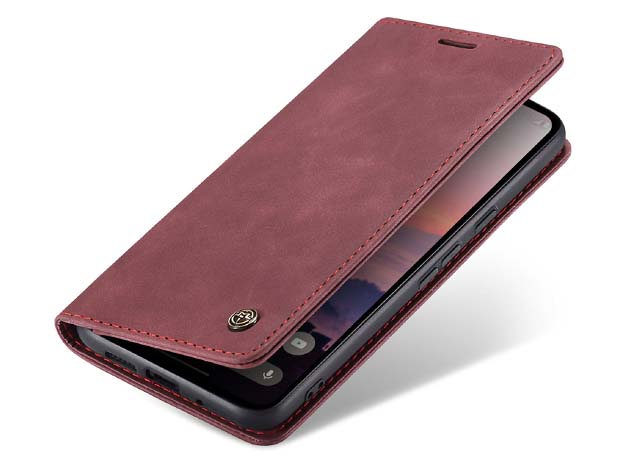 CaseMe Slim Synthetic Leather Wallet Case with Stand for Google Pixel 9 - Burgundy Leather Wallet Case