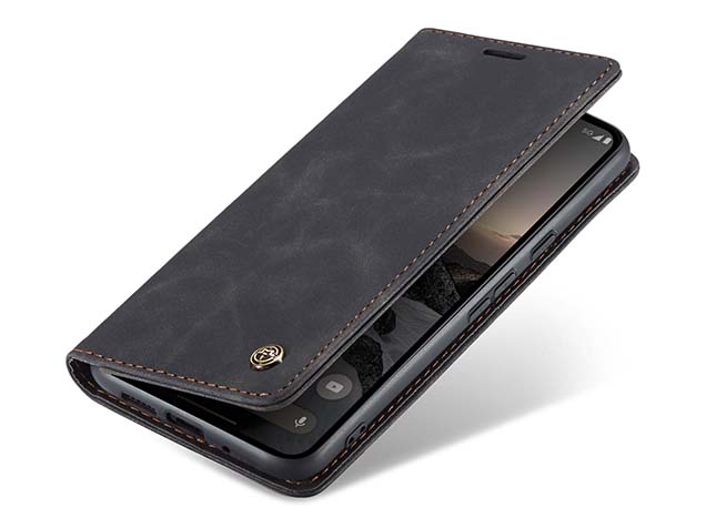 CaseMe Slim Synthetic Leather Wallet Case with Stand for Google Pixel 9 - Charcoal Leather Wallet Case