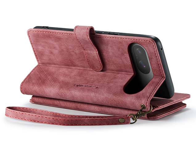 CaseMe Synthetic Leather Wallet Case with Zipper Pocket for Google Pixel 9 - Blush Leather Wallet Case